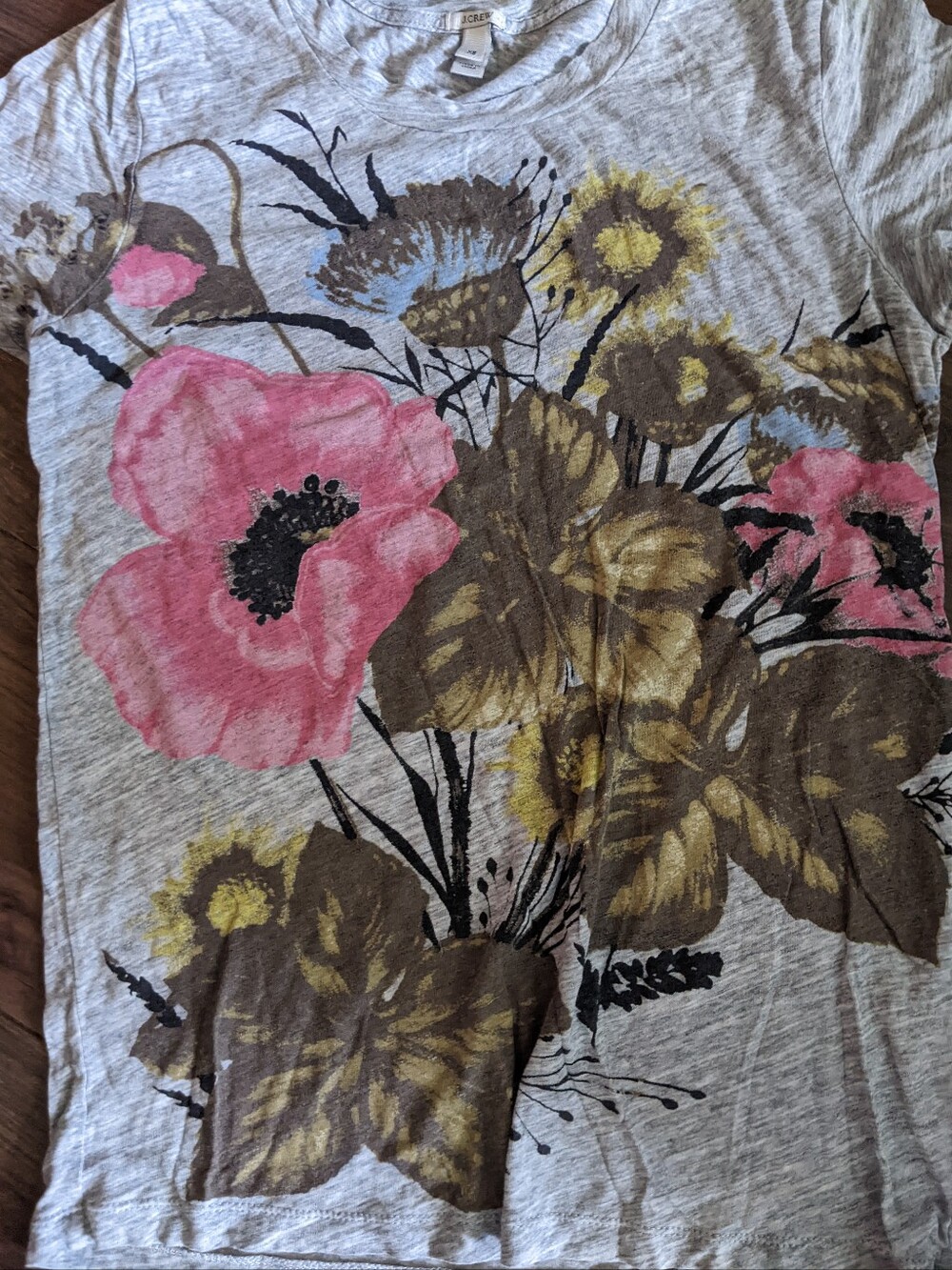 J. Crew - Heather Grey Flower Bouquet Graphic Tee 04411 | Size XS - Picture 3 of 5